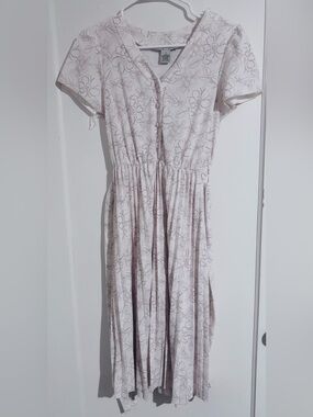 Light white with gold Floral Maxi Dress with Button Front - Women